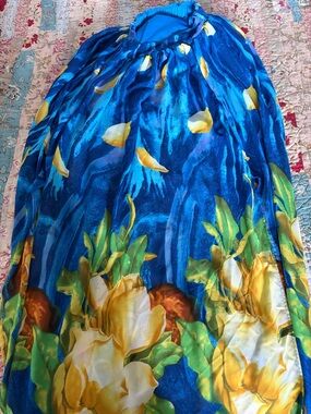 Vibrant Blue Maxi Skirt with Yellow Floral Print